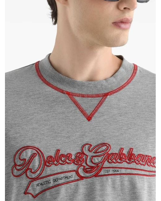 Dolce & Gabbana Gray Dolce & Gabbana Embroidered T-Shirt for men