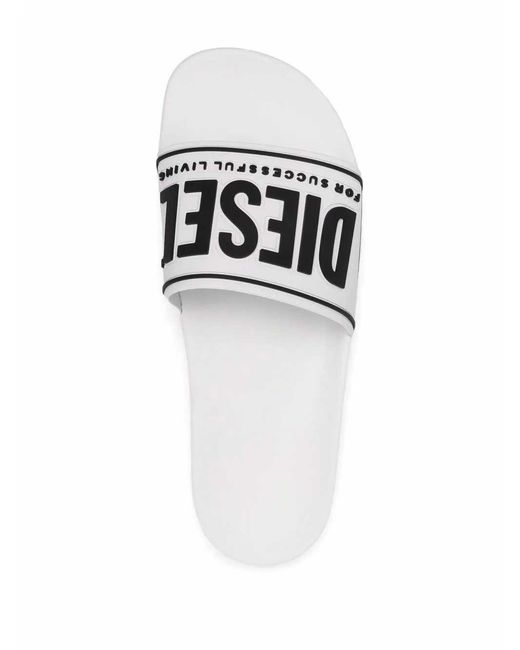 DIESEL White Sa-Mayemi Cc Slides With Logo for men