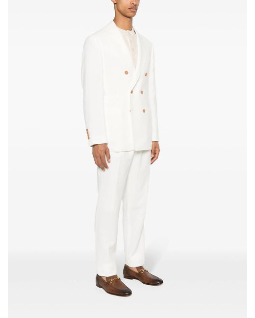 Brunello Cucinelli White Double-Breasted Linen Suit for men
