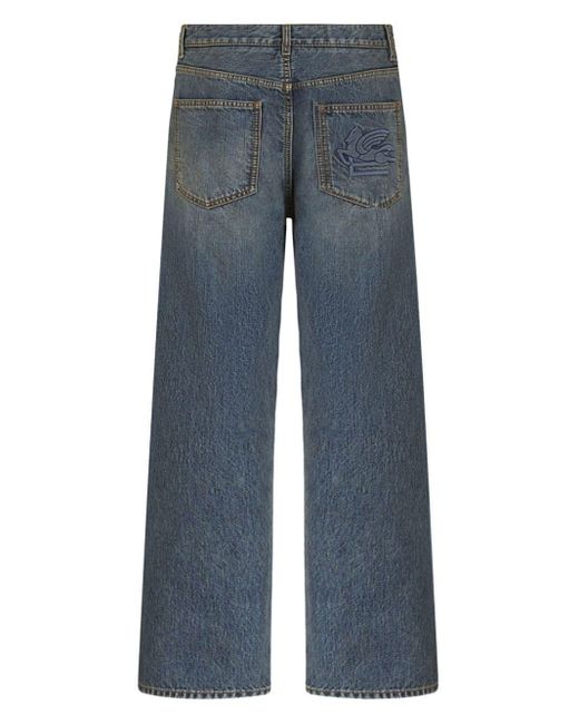 Etro Blue Wide-leg Cropped Cotton Jeans for men