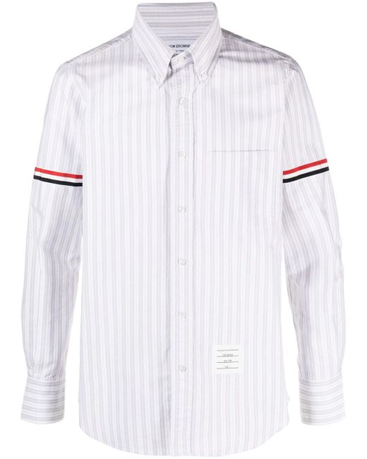 Camicia Oxford A Righe di Thom Browne in White da Uomo
