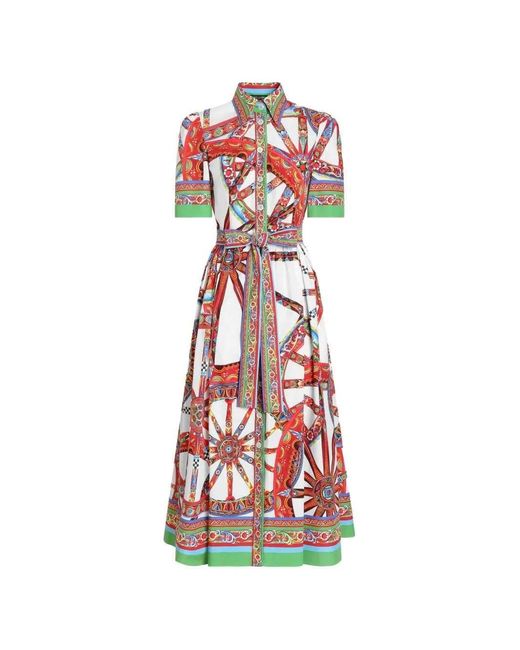 Dolce & Gabbana White Carretto-Print Poplin Dress