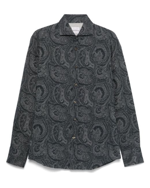 Brunello Cucinelli Gray Paisley Jacquard Shirt for men