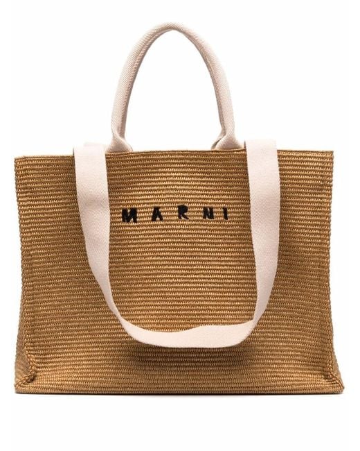 Marni Brown Tote Bag With Embroidery