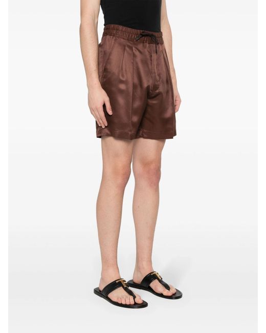 Tom Ford Brown Pleated Silk Twill Shorts for men