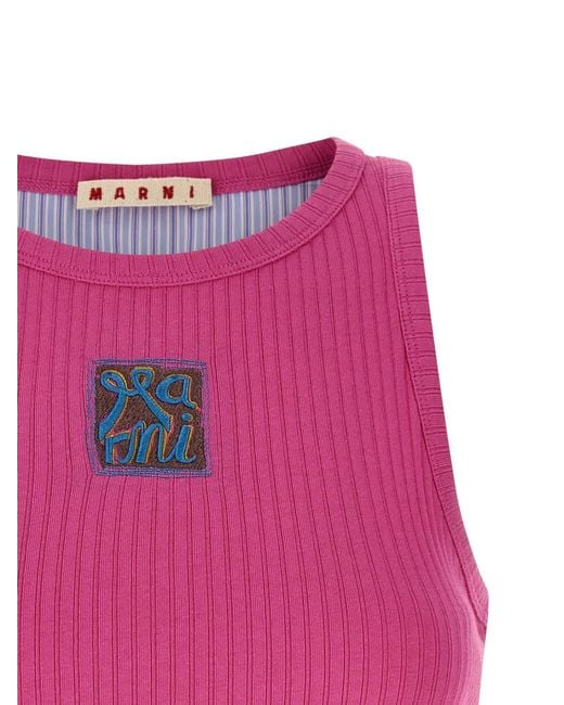 Marni Pink Ribbed Tank Top With Applique