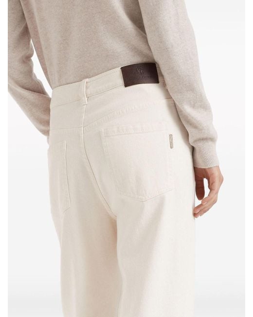 Brunello Cucinelli White Straight High-Waisted Jeans