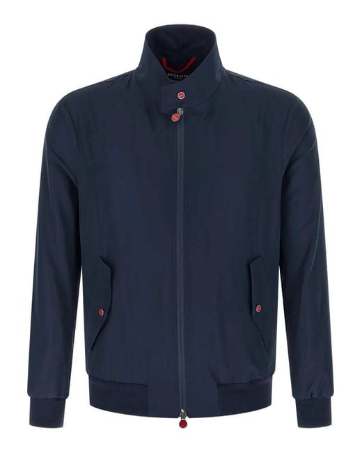 Kiton Blue Cima Jacket With Mandarin Collar