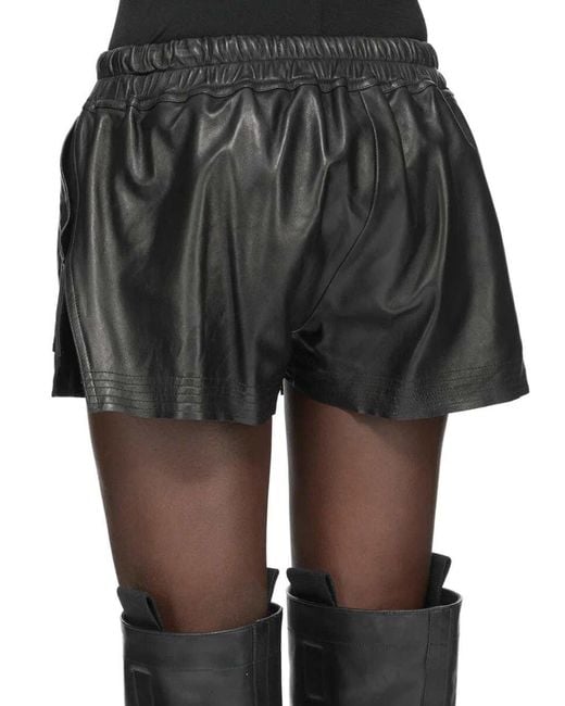 Rick Owens Black Leather Shorts
