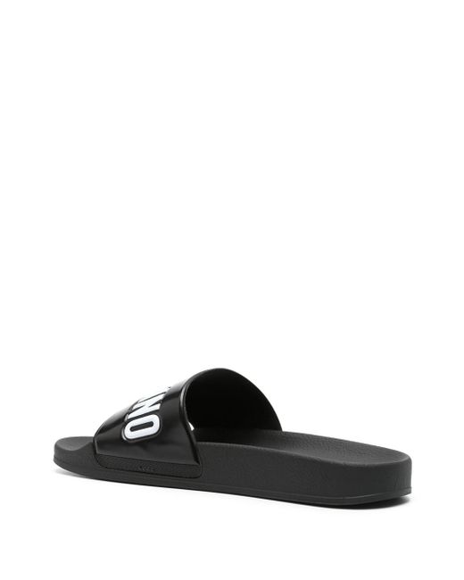 Moschino Black Slide Sandals With Embossed Logo for men