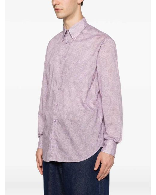 Etro Purple Camicia Con Bottoni E Stampa Paisley for men
