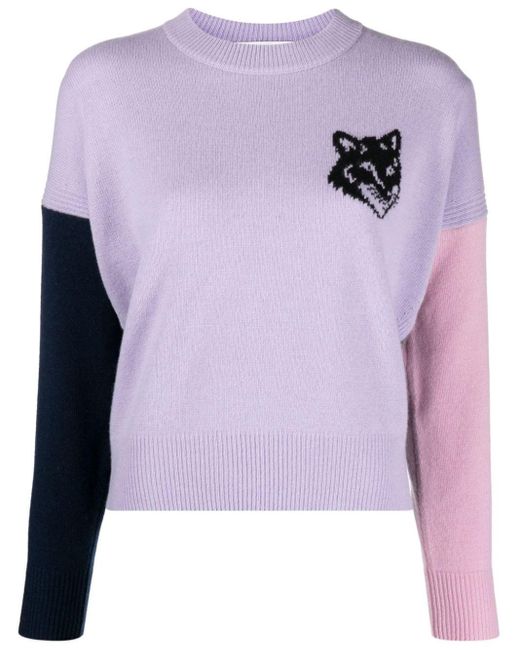 Maison Kitsuné Purple Sweater With Color-Block Design