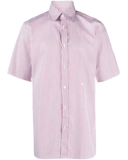 Maison Margiela Pink Striped Cotton Shirt With Embroidered Logo for men