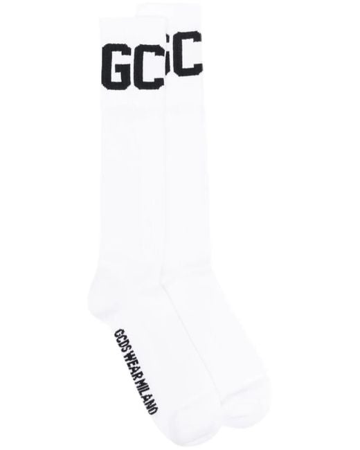 Gcds White Two-Tone Socks With Logo Print