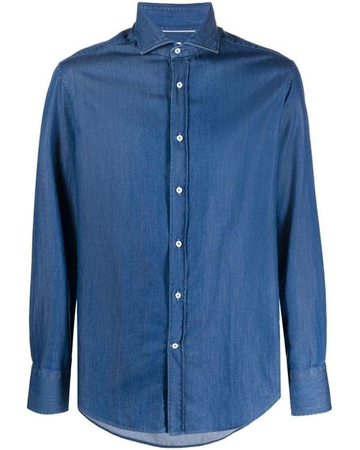 Camicia Denim A Maniche Lunghe di Brunello Cucinelli in Blue da Uomo