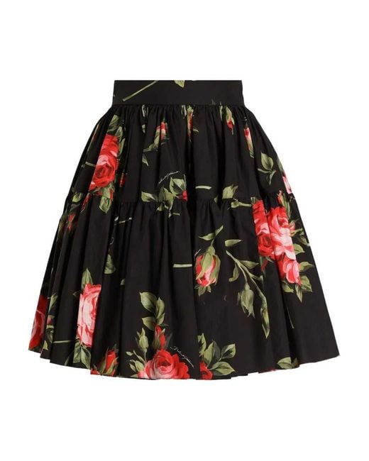 Dolce & Gabbana Black Cotton Skirt With Iconic Print