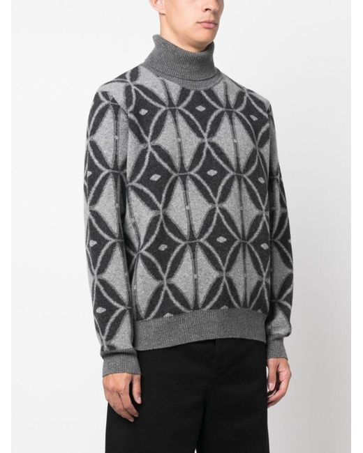 Etro Gray Turtleneck Sweater With Inlay Motif for men