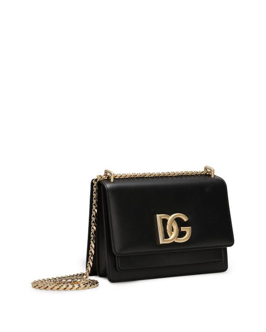 Dolce & Gabbana Black Shoulder Bag With Logo Plaque