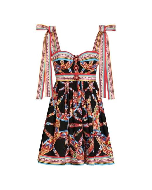 Dolce & Gabbana Red Printed Poplin Dress