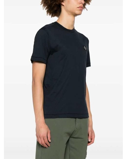 Stone Island Black T-Shirt With Logo Appliqué for men