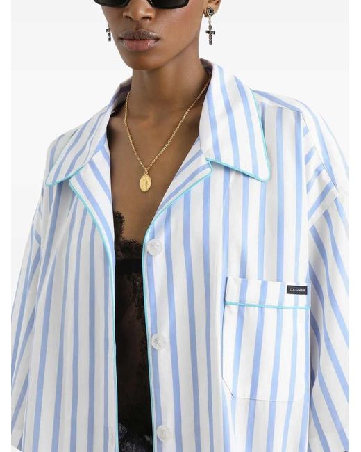 Dolce & Gabbana Blue Dolce & Gabbana Striped Shirt With Chest Pocket