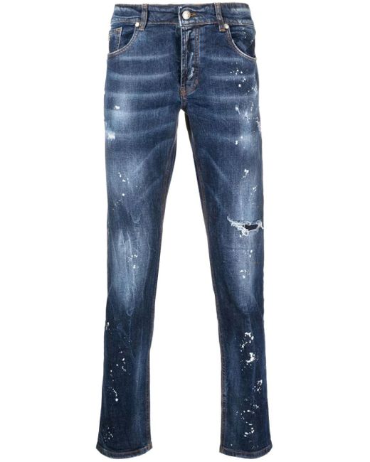 John Richmond Blue Iggy Skinny Jeans With Patent Leather Effect for men