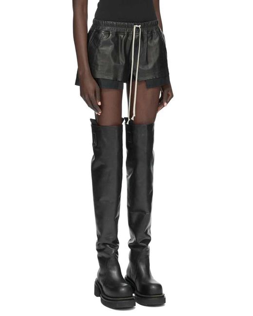 Rick Owens Black Leather Shorts