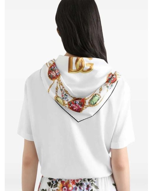 Dolce & Gabbana White T-Shirt With Scarf Detail And Logo