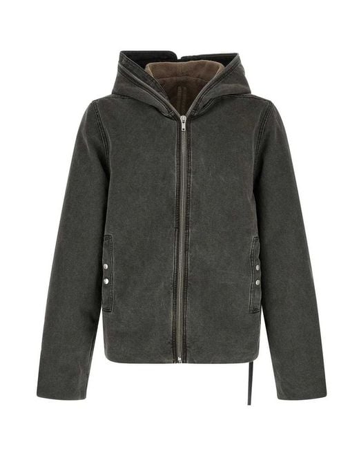 Rick Owens Gray Hooded Zip-Up Jacket for men