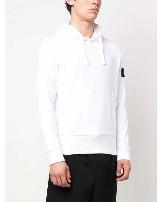 Stone Island White Cotton Fleece Hoodie for men