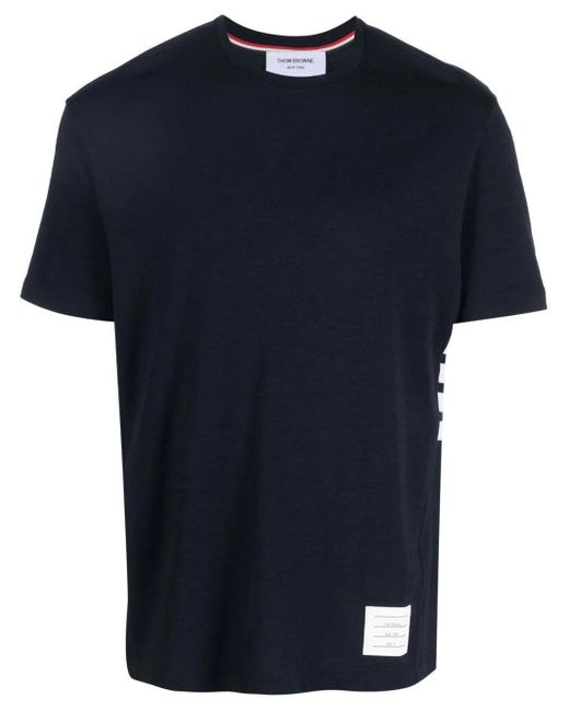 4-Bar logo-patch T-shirt di Thom Browne in Blue da Uomo