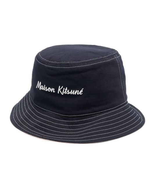 Cappello bucket con ricamo di Maison Kitsuné in Blue da Uomo