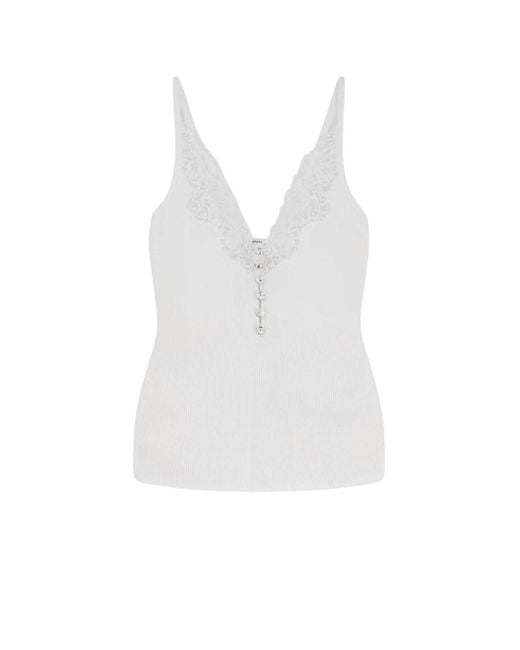 Self-Portrait White Viscose Top With Lace Inserts