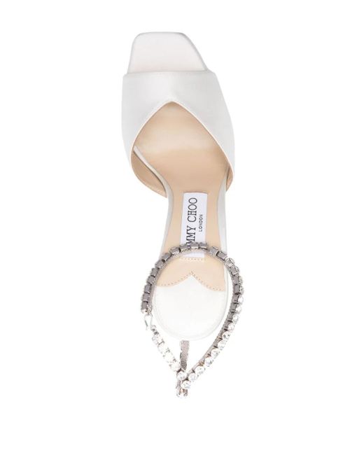 Jimmy Choo White Saeda 125Mm Sandals Decorated With Crystals