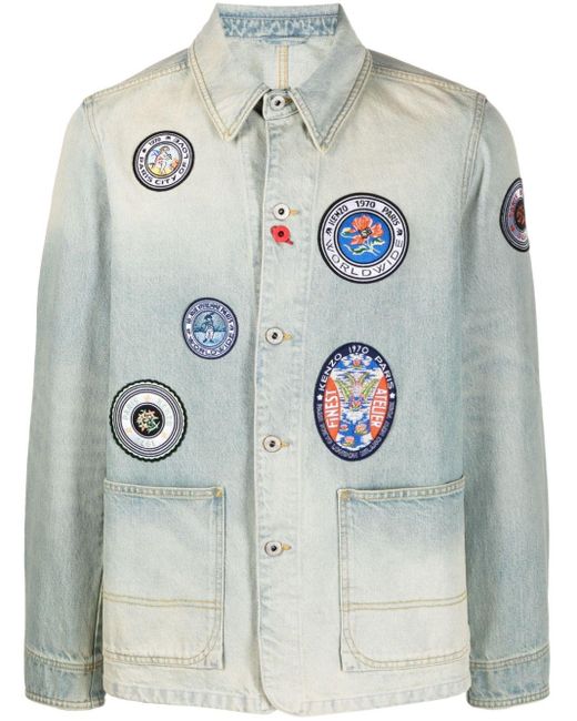 KENZO Gray Travel Badge Denim Jacket for men