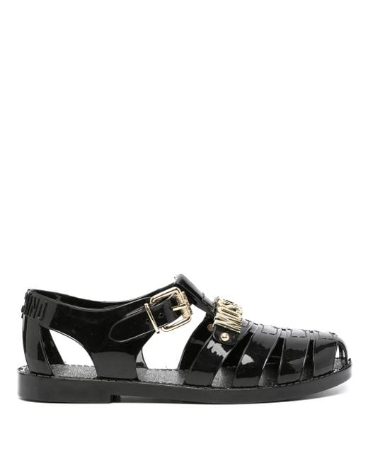 Moschino Black Sandals With Logo Plaque