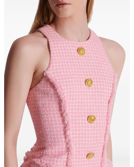 Balmain Pink Short Dress With Embossed Buttons