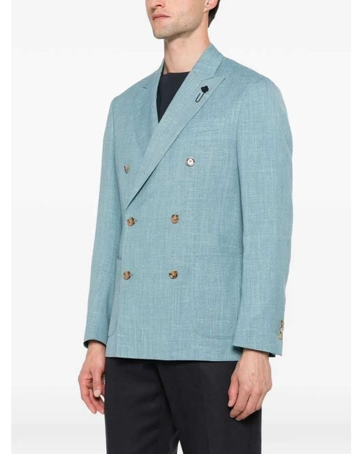 Lardini Blue Double-Breasted Wool Blazer for men