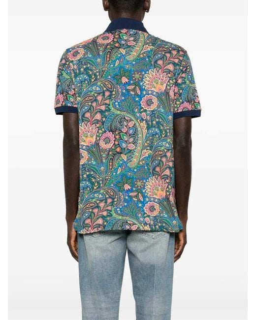 Etro Blue Paisley Print Polo for men