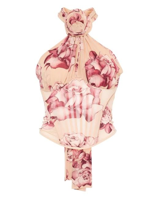 Top Bustier Trasparente Con Scollo All'Americana E Stampa di Magda Butrym in Pink