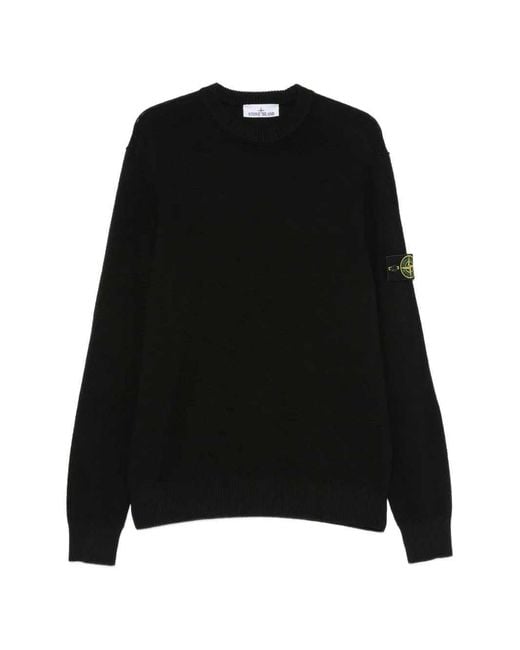 Stone Island Black Ribbed-Trim Sweater With Logo Patch for men
