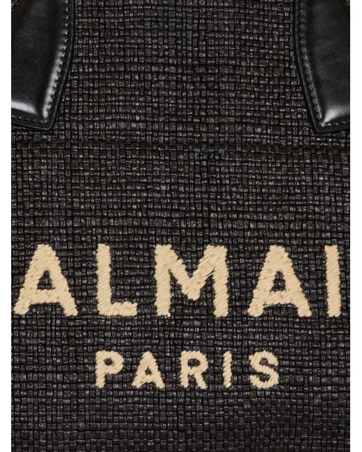 Balmain Black Track Raffia Tote Bag