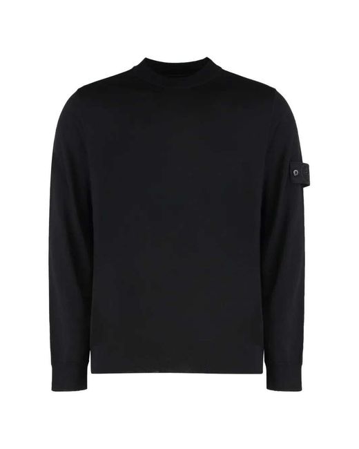 Stone Island Black Virgin Wool Sweater With Logo Patch for men
