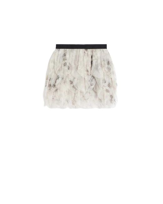 Max Mara White Short Skirt With Printed Organza Petals