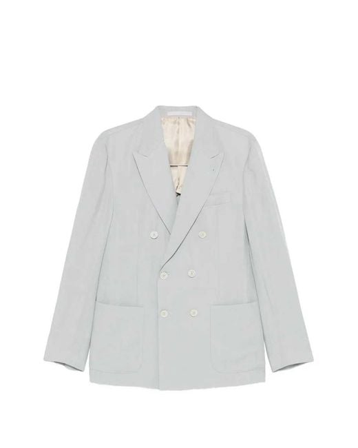 Eleventy White Double-Breasted Linen Suit for men