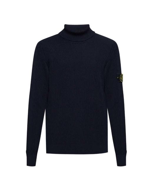 Stone Island Blue Ribbed High-Neck Sweater for men