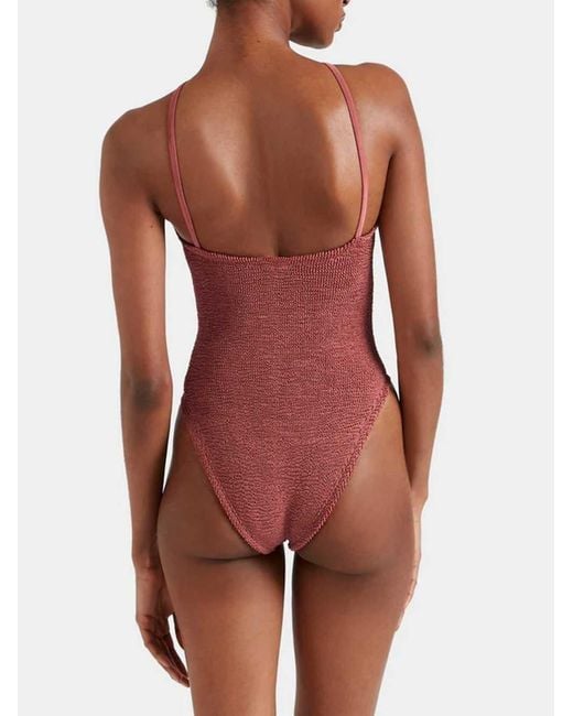 Hunza G Red Jasmine Swimsuit With Crinkled Effect