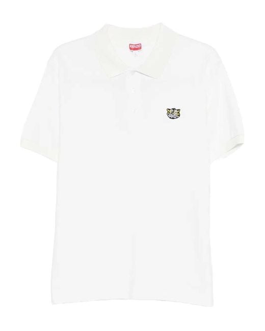 KENZO White Wild Tiger Cotton Polo Shirt for men