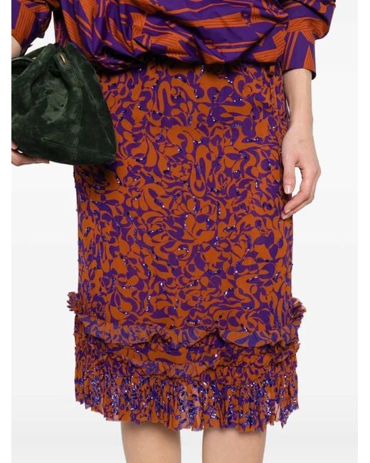 Dries Van Noten Red Skirt 00330-Scotts Emb 3006 W.W. Skirt