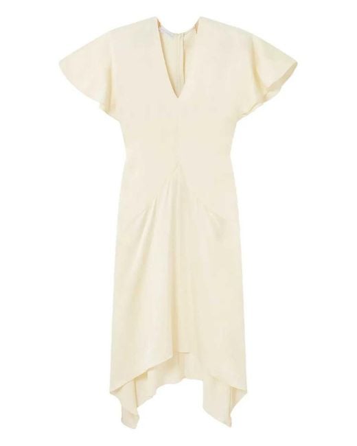 Stella McCartney White V-Neck Short-Sleeve Satin Midi Dress